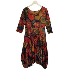 Shana Artsy Bubble Hem Knit Dress Colorful Lagenlook Contemporary Oversized XS